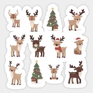 Cute Reindeer and Christmas Tree Sticker